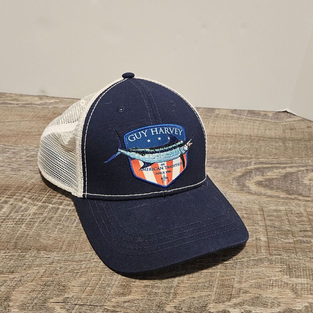 Guy Harvey Men's Snapback Mesh Baseball Cap Hat Sailfish Blue Marlin Blue White